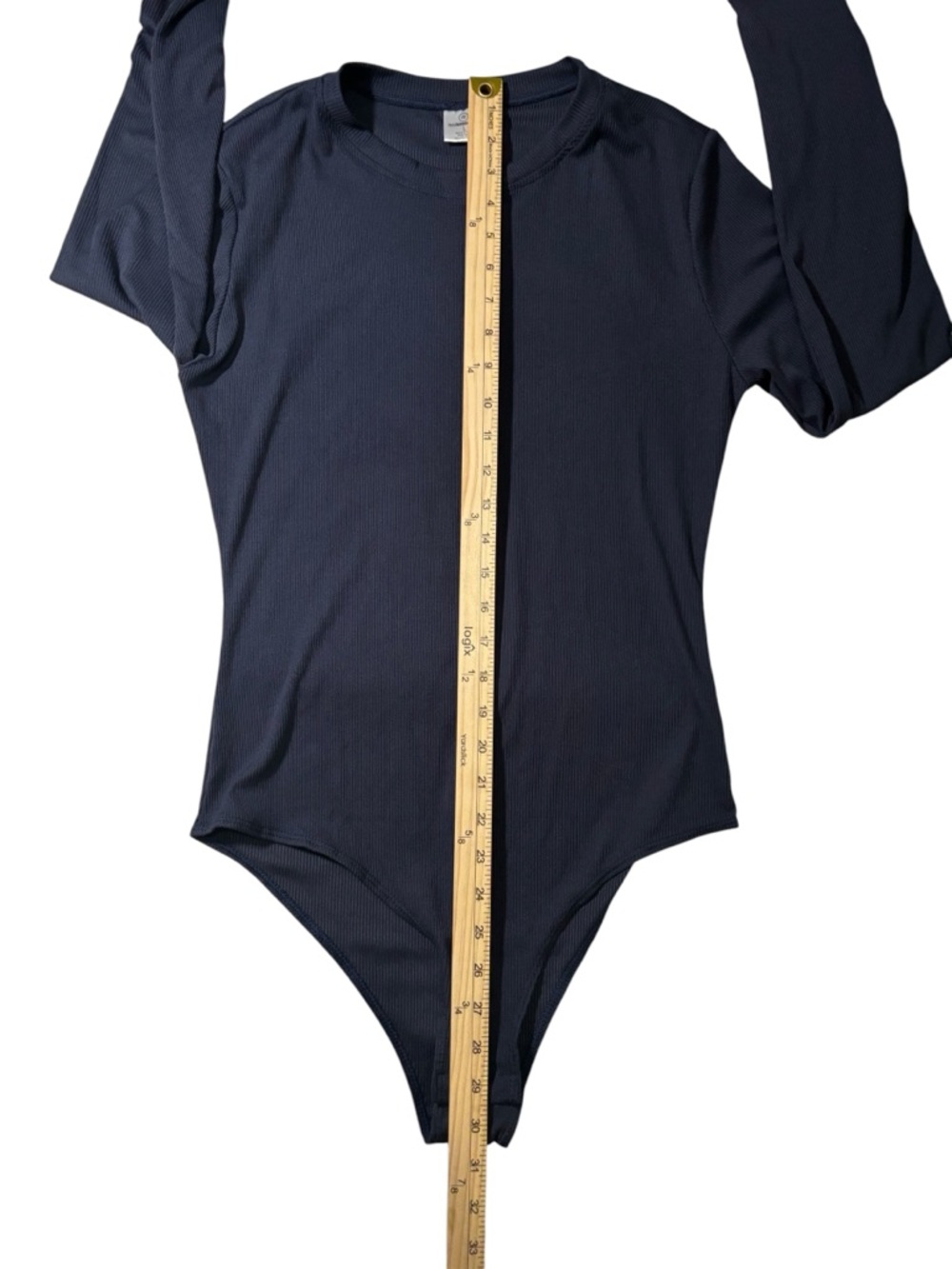 Real Essentials Navy Ribbed Bodysuit Long Sleeve Minimalist Capsule Basic Large - Picture 14 of 16